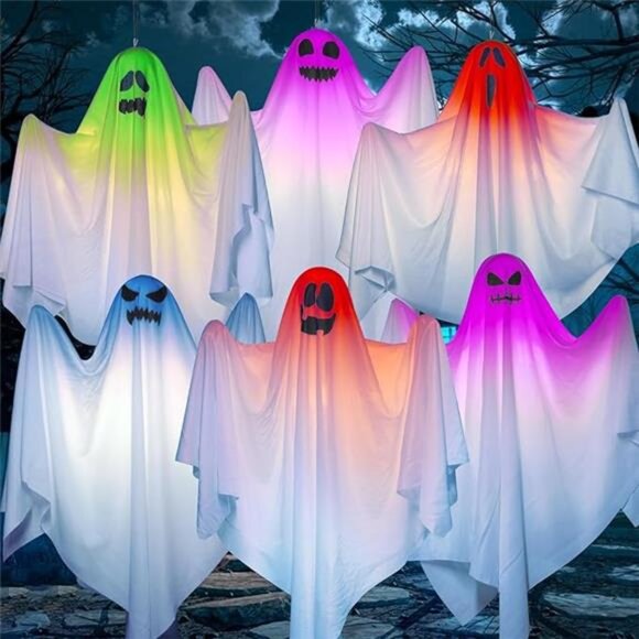 27.5 Inch Halloween Hanging Ghosts, 6 Pack LED Light Up - Picture 9 of 9